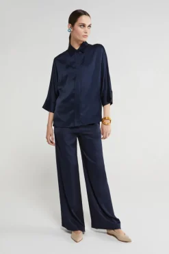 Dames blouse lange mouw blauw