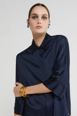 Dames blouse lange mouw blauw