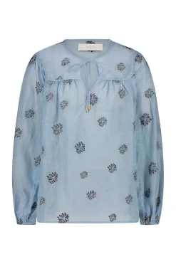 Dames blouse lange mouw blauw