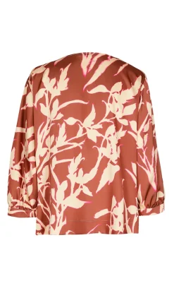 Dames blouse lange mouw bruin
