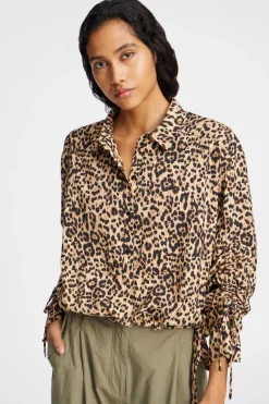 Dames blouse lange mouw bruin