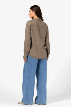 Dames blouse lange mouw bruin