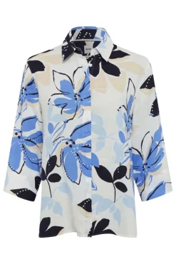 Dames blouse lange mouw blauw