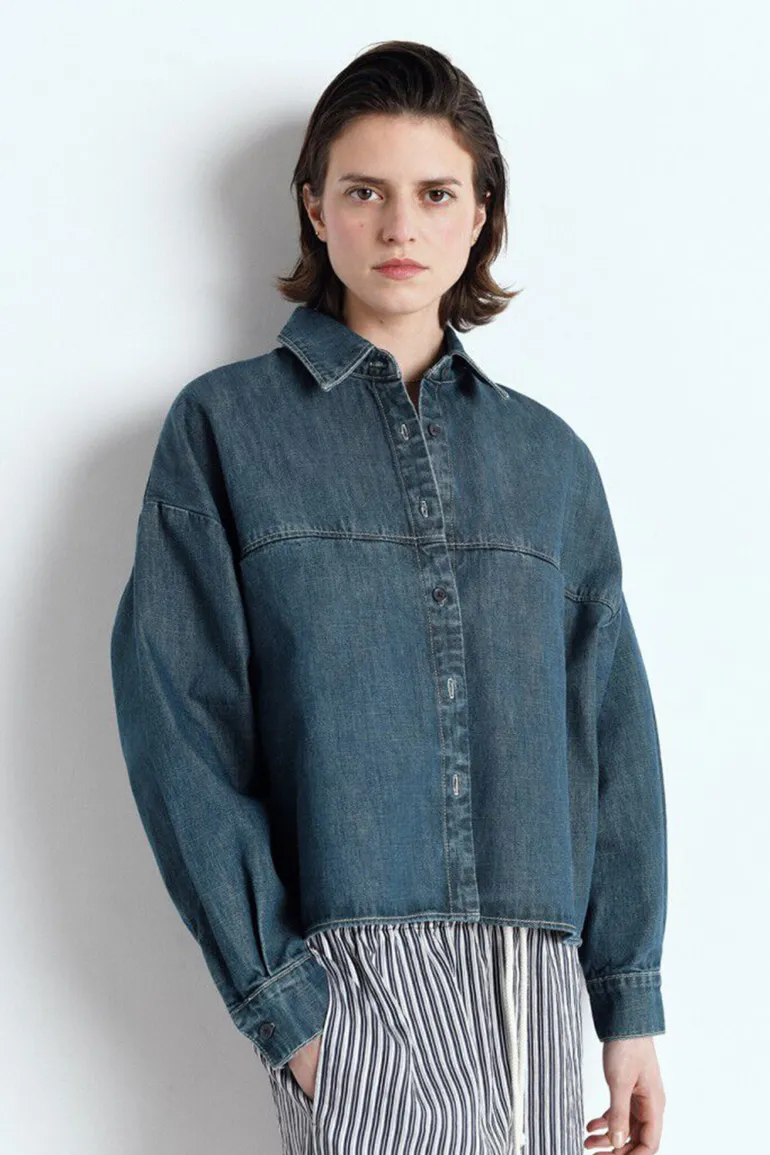 Dames blouse lange mouw blauw