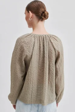 Dames blouse lange mouw bruin