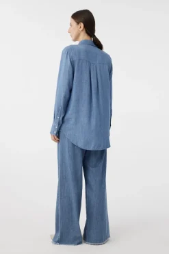Dames blouse lange mouw blauw