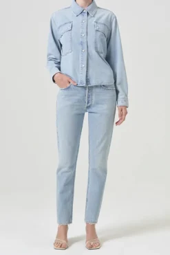 Dames blouse lange mouw blauw