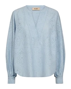 Dames blouse lange mouw blauw