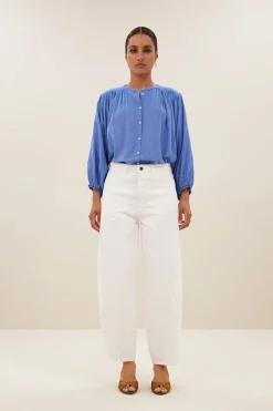 Dames blouse lange mouw blauw