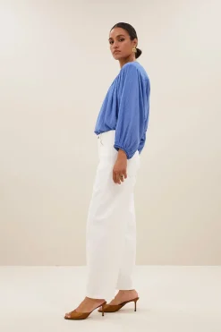 Dames blouse lange mouw blauw