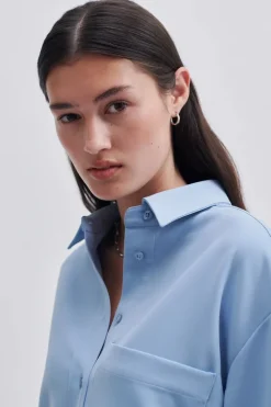 Dames blouse lange mouw blauw