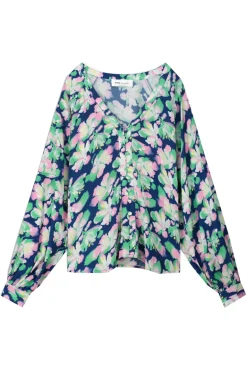 Dames blouse lange mouw blauw