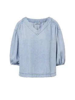 Dames blouse lange mouw blauw