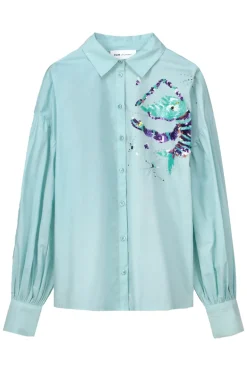 Dames blouse lange mouw blauw
