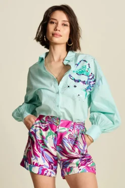 Dames blouse lange mouw blauw