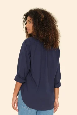 Dames blouse lange mouw blauw
