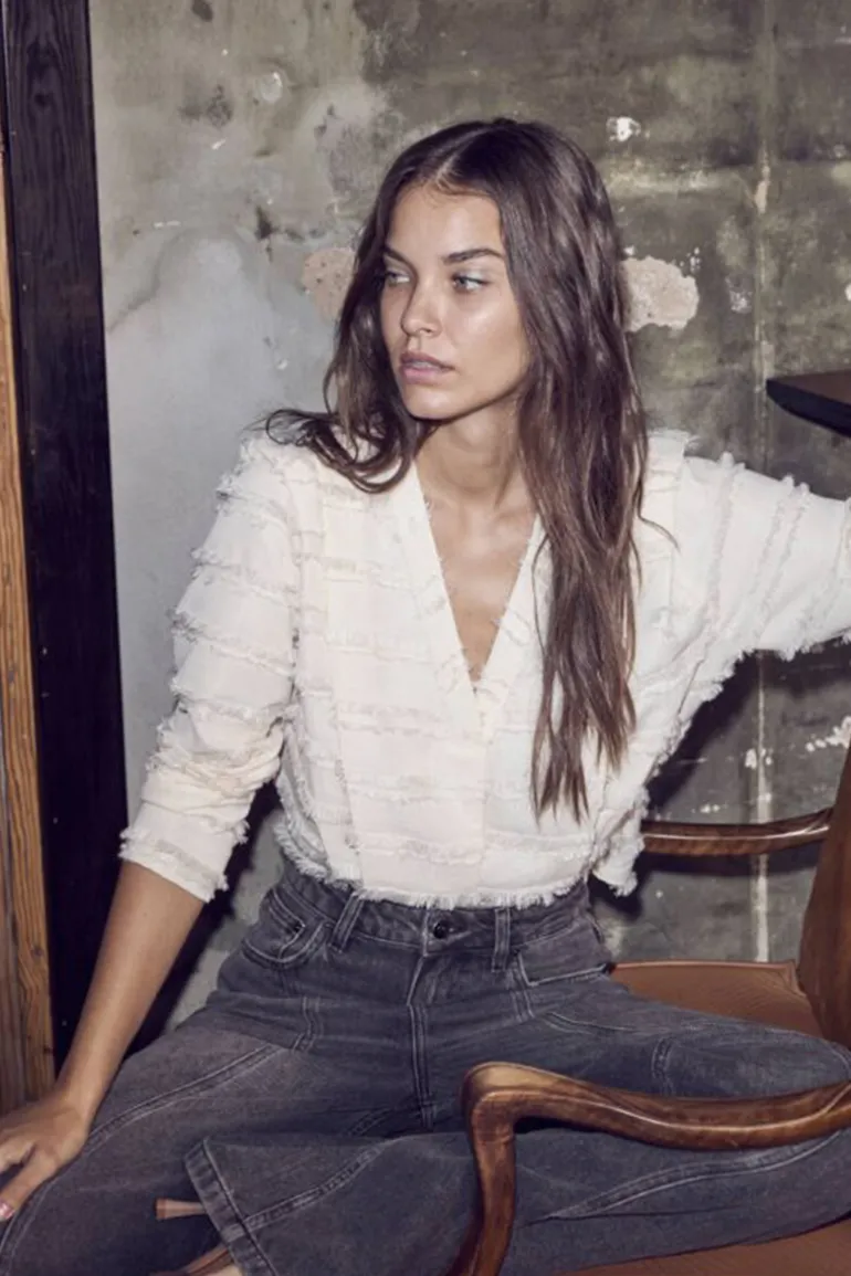 Dames blouse lange mouw ecru