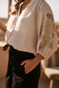 Dames blouse lange mouw ecru