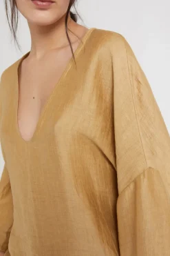 Dames blouse lange mouw goud