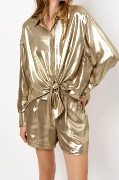 Dames blouse lange mouw goud