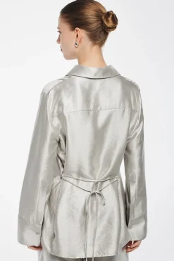 Dames blouse lange mouw grijs