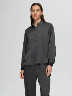 Dames blouse lange mouw grijs