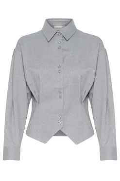 Dames blouse lange mouw grijs