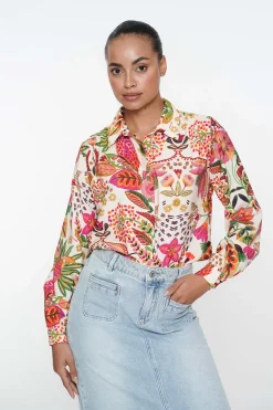 Dames blouse lange mouw oranje