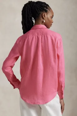 Dames blouse lange mouw rose