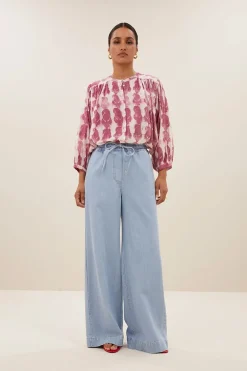 Dames blouse lange mouw rose