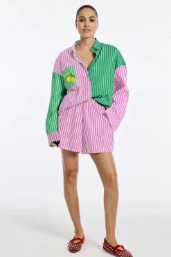 Dames blouse lange mouw rose