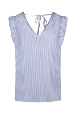 Dames blouse mouwloos blauw