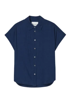 Dames blouse mouwloos blauw