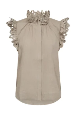 Dames blouse mouwloos bruin