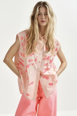 Dames blouse mouwloos rose