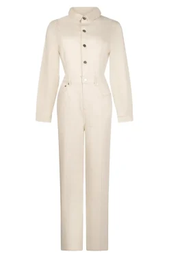 Dames jumpsuit/tuinbroek ecru