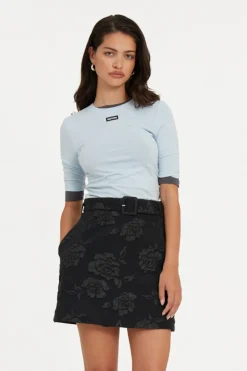 Dames t-shirt lange mouw blauw
