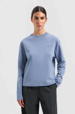 Dames t-shirt lange mouw blauw