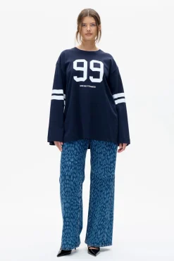 Dames t-shirt lange mouw blauw