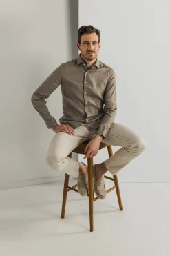 Heren overhemd lm casual bruin