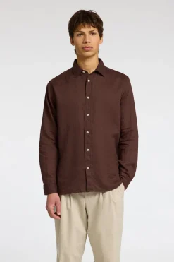 Heren overhemd lm casual bruin