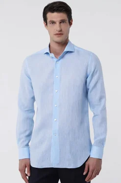 Heren overhemd lm dressual blauw