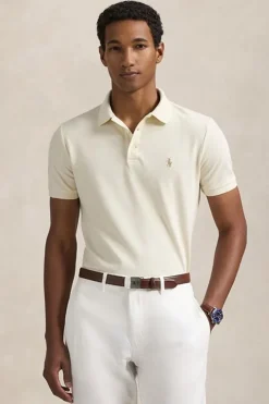 Heren polo korte mouw ecru