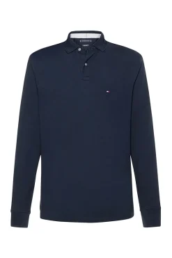 Heren polo lange mouw blauw