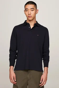 Heren polo lange mouw blauw