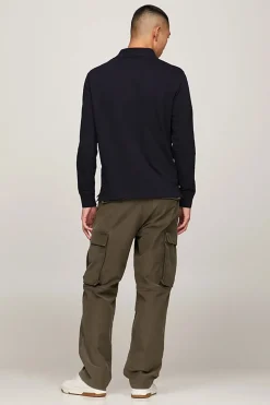 Heren polo lange mouw blauw