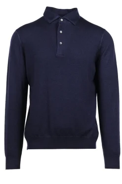 Heren polo lange mouw blauw