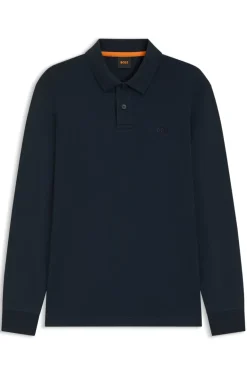 Heren polo lange mouw blauw