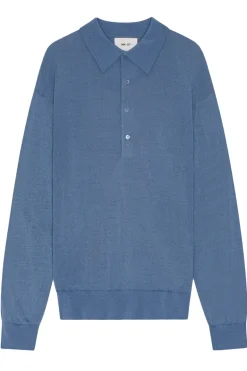 Heren polo lange mouw blauw