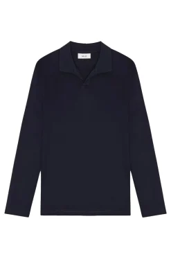 Heren polo lange mouw blauw